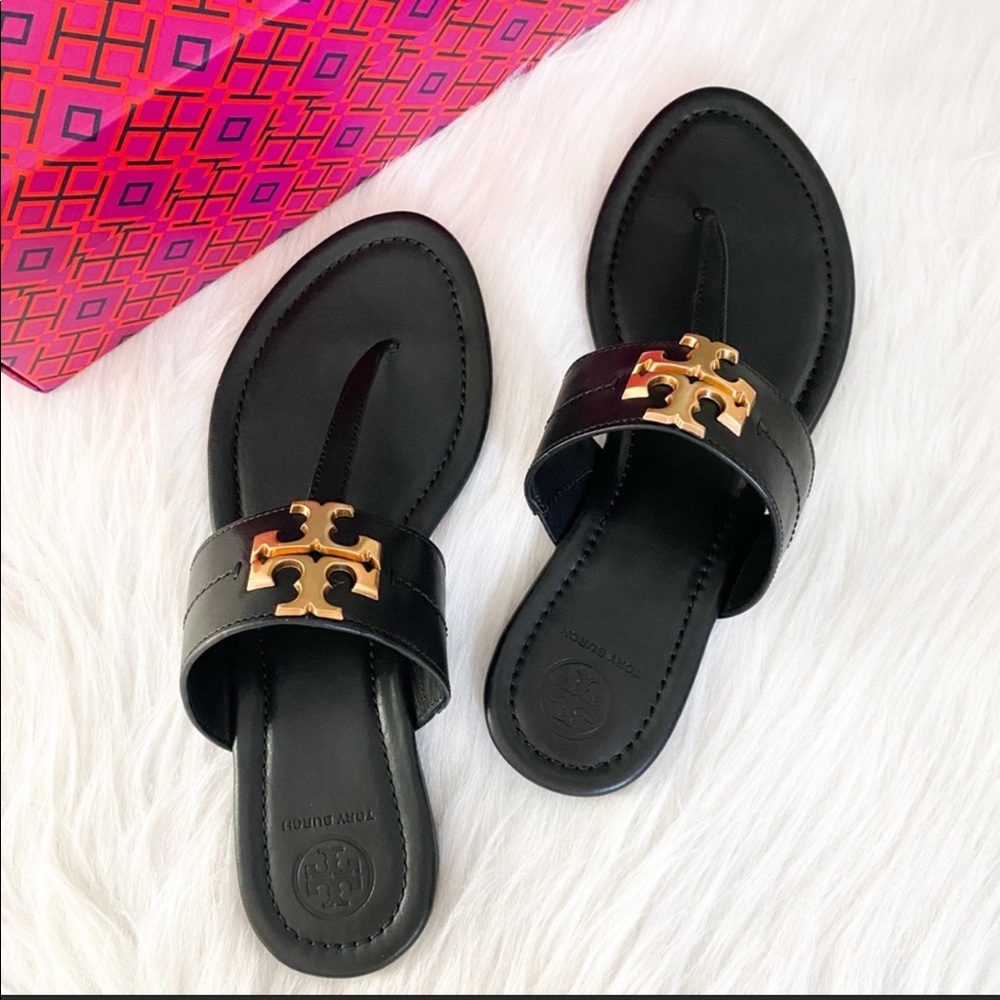 NEW TORY BURCH Everly Backless Thong Sandals BLACK - Picture 3 of 7